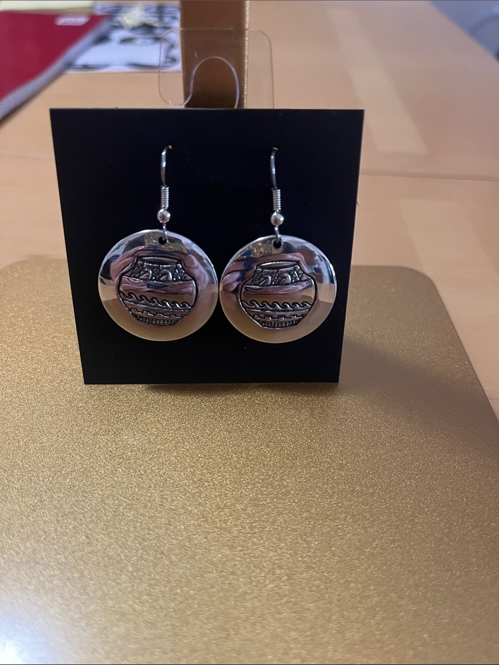 Silver-Tone Pottery Motif Dangle Earrings - Silver